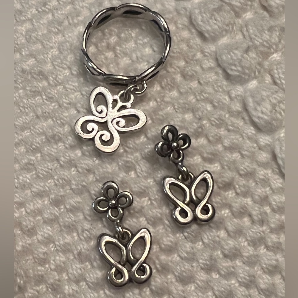 James Avery Silver Butterfly ring and matching earrings